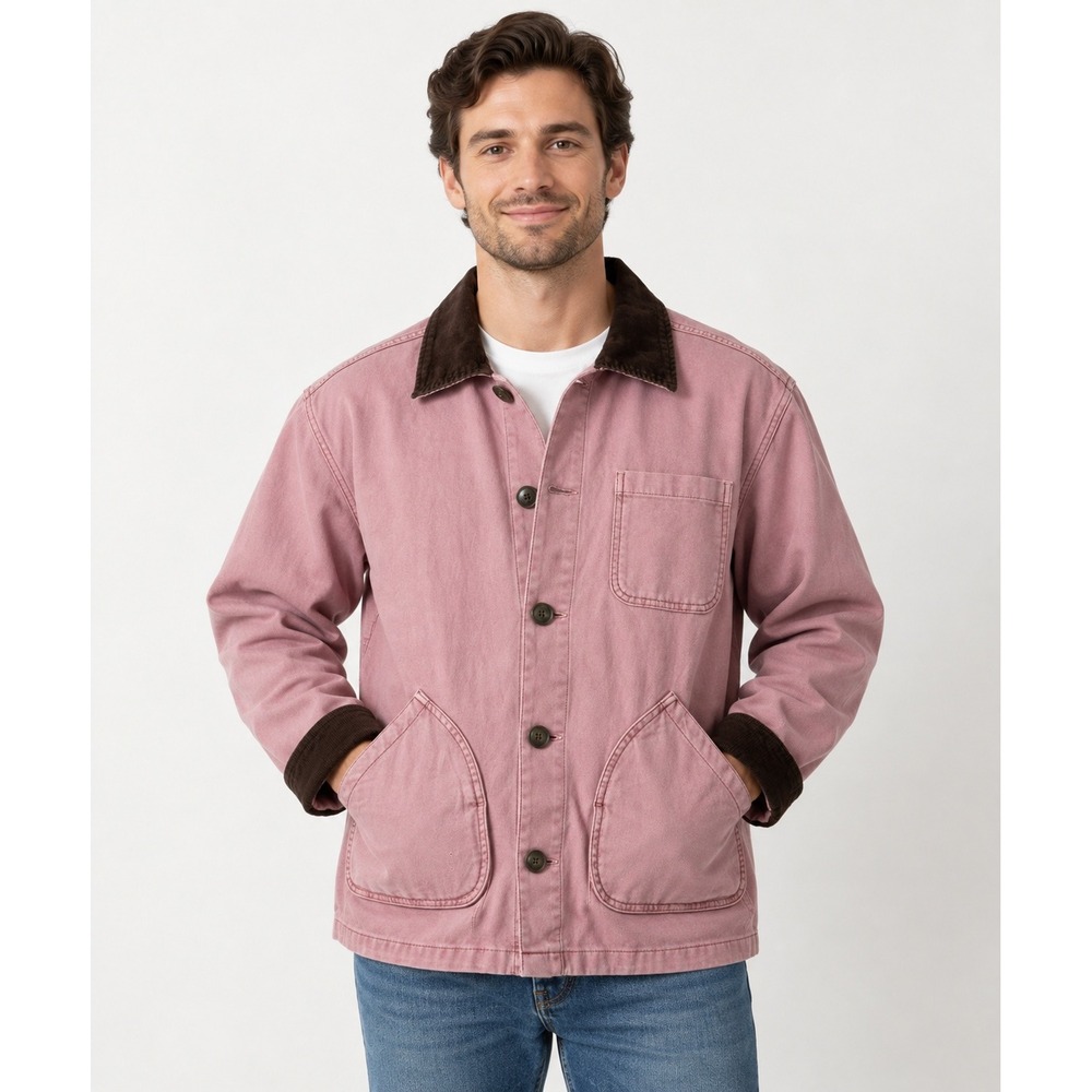 Faherty Brand Pink Cotton Canvas Chore Coat Jacket with Corduroy Trim NWT